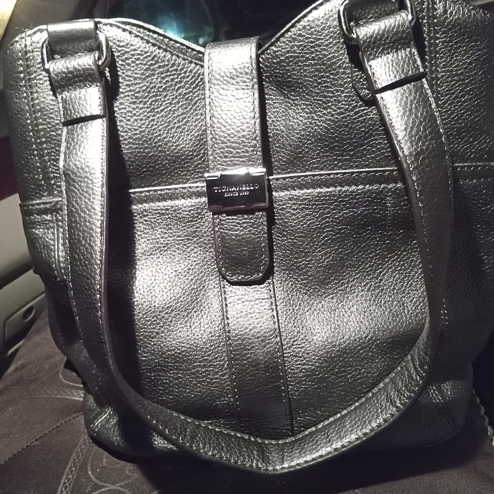 Tignanello dark, gray metallic Leather Shoulder Bag